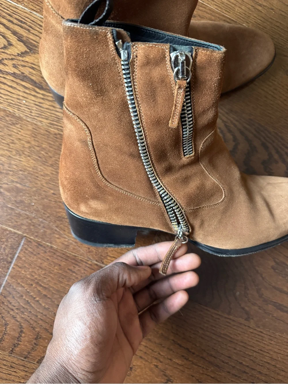 Men's Brown Suede Ankle Boots with Side Zipper